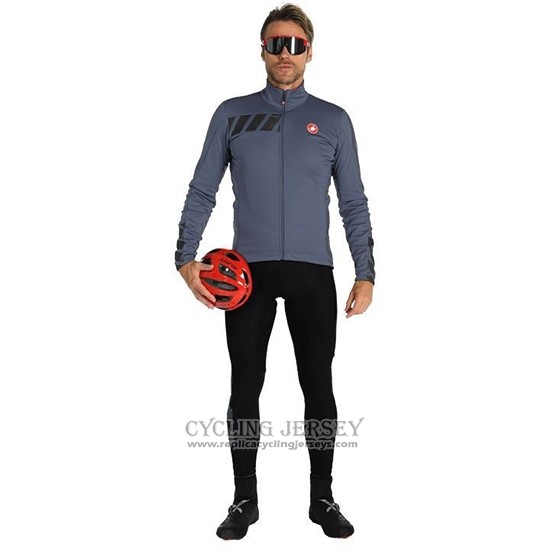 2019 Cycling Jersey Castelli Raddoppia 2 Gray Silver Long Sleeve And Bib Tight